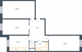 3-комнатная квартира 76,1 м²